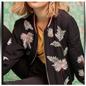 Anthropologie Elevenses Embroidered Bomber Jacket